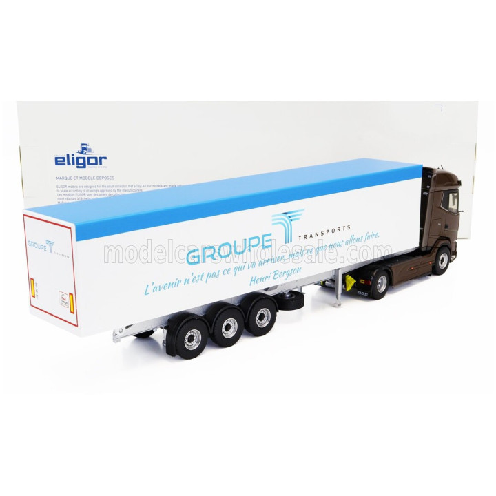 ELIGOR DAF XG TRUCK CASSONE RIBALTABILE GROUPE TRANSPORTS 2023 - BROWN WHITE 1/43