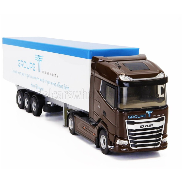 ELIGOR DAF XG TRUCK CASSONE RIBALTABILE GROUPE TRANSPORTS 2023 - BROWN WHITE 1/43