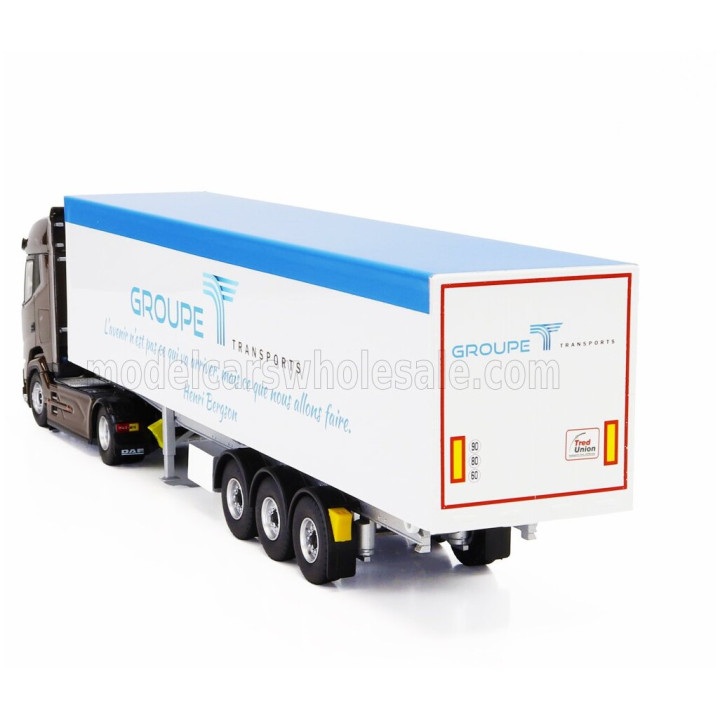 ELIGOR DAF XG TRUCK CASSONE RIBALTABILE GROUPE TRANSPORTS 2023 - BROWN WHITE 1/43