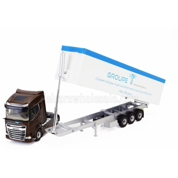 ELIGOR DAF XG TRUCK CASSONE RIBALTABILE GROUPE TRANSPORTS 2023 - BROWN WHITE 1/43