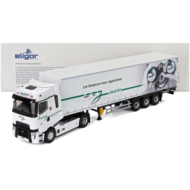 ELIGOR RENAULT T-LINE HIGH TRUCK TELONATO JEANTET TRANSPORTS 2023 - WHITE 1/43