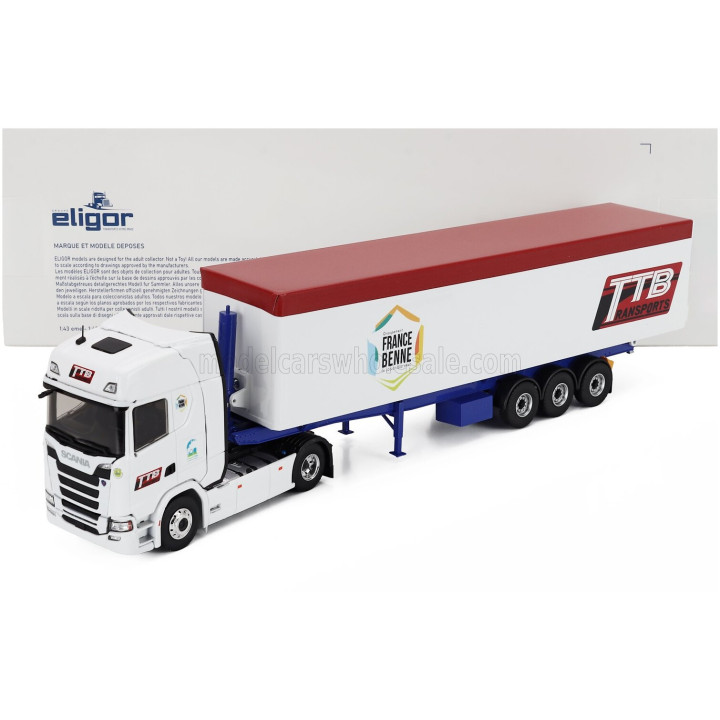 ELIGOR SCANIA S500 TRUCK CASSONATO TTB TRANSPORTS 2024 - WHITE 1/43