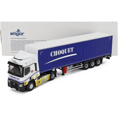 ELIGOR RENAULT T480 TRUCK TELONATO CHOQUET TRANSPORTS 2021 - WHITE BLUE 1/43