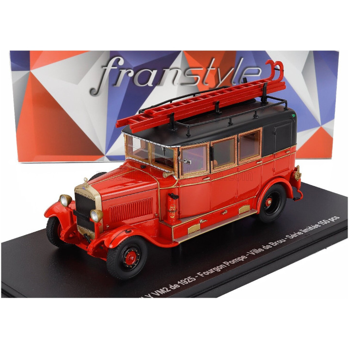 FRANSTYLE LAFFLY VM2 TRUCK FOURGON POMPE SAPEURS POMPIERS VILLE DE BROU 1925 - RED BLACK 1/43