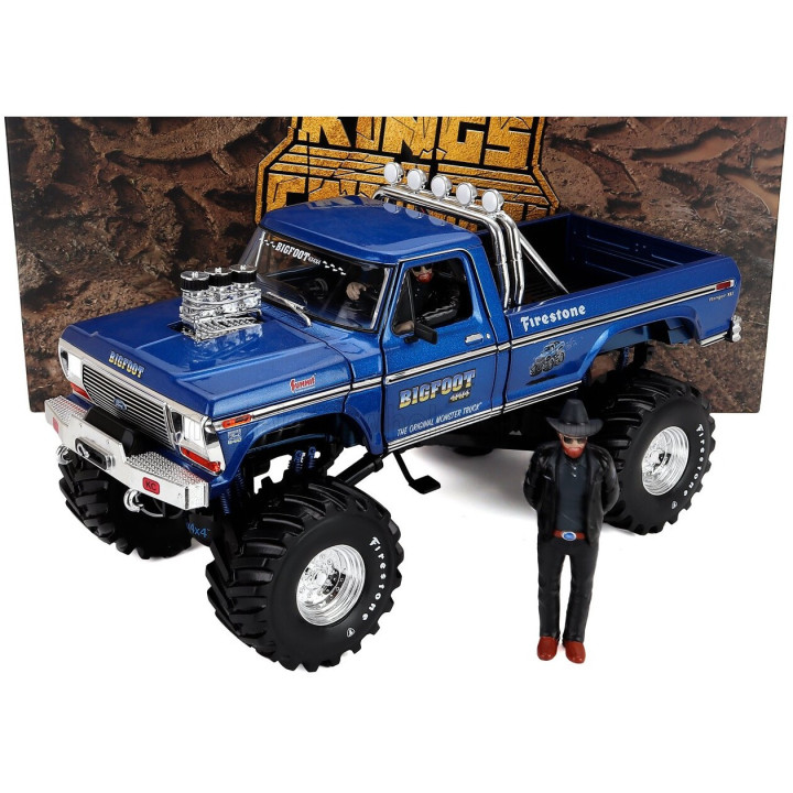 GREENLIGHT FORD USA F-250 PICK-UP MONSTER TRUCK BIGFOOT 1974 WITH BOB CHANDLER FIGURE - BLUE 1/18