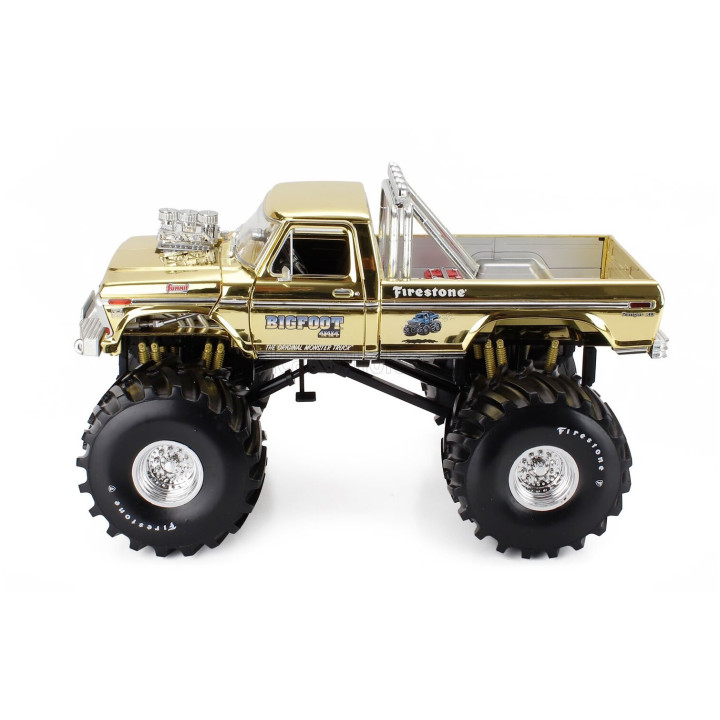 GREENLIGHT FORD USA F-150 MONSTER TRUCK - BIG FOOT N 1 - BOB CHANDLER FIGURE 1979 - GOLD SILVER 1/18