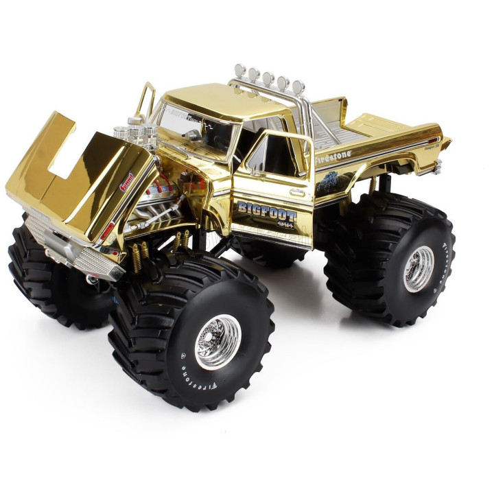 GREENLIGHT FORD USA F-150 MONSTER TRUCK - BIG FOOT N 1 - BOB CHANDLER FIGURE 1979 - GOLD SILVER 1/18