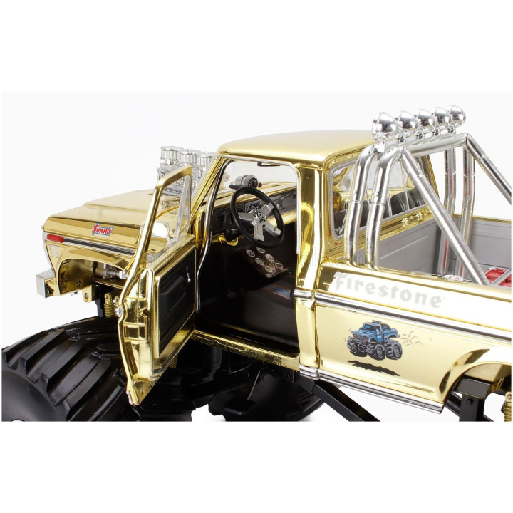 GREENLIGHT FORD USA F-150 MONSTER TRUCK - BIG FOOT N 1 - BOB CHANDLER FIGURE 1979 - GOLD SILVER 1/18