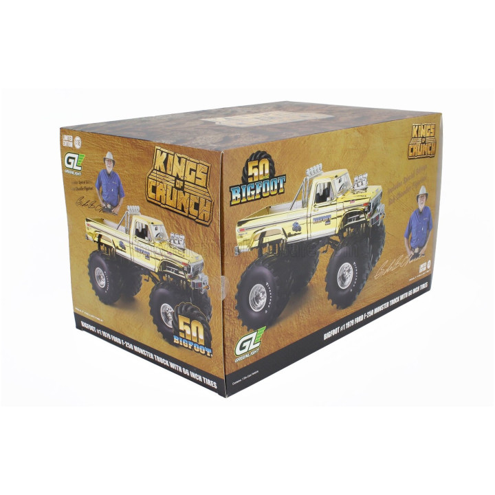 GREENLIGHT FORD USA F-150 MONSTER TRUCK - BIG FOOT N 1 - BOB CHANDLER FIGURE 1979 - GOLD SILVER 1/18