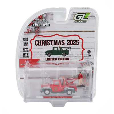 GREENLIGHT FORD USA F-100 PICK-UP TOW TRUCK WITH MECHANIC FIGURE 1956 - RED GREEN 1/64