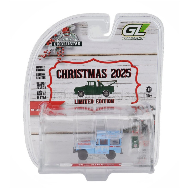 GREENLIGHT JEEP DJ-5 US MAIL WITH MAILBOX ACCESSORY 1974 - LIGHT BLUE 1/64