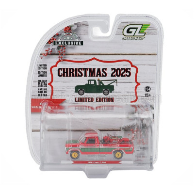 GREENLIGHT FORD USA F-250 PICK-UP WITH VINTAGE MOTORCYCLE 1978 - RED GREEN 1/64