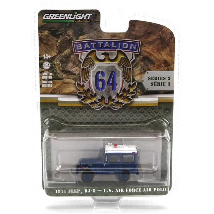 GREENLIGHT JEEP DJ-5 U.S. AIR FORCE POLICE 1971 - BLUE WHITE 1/64