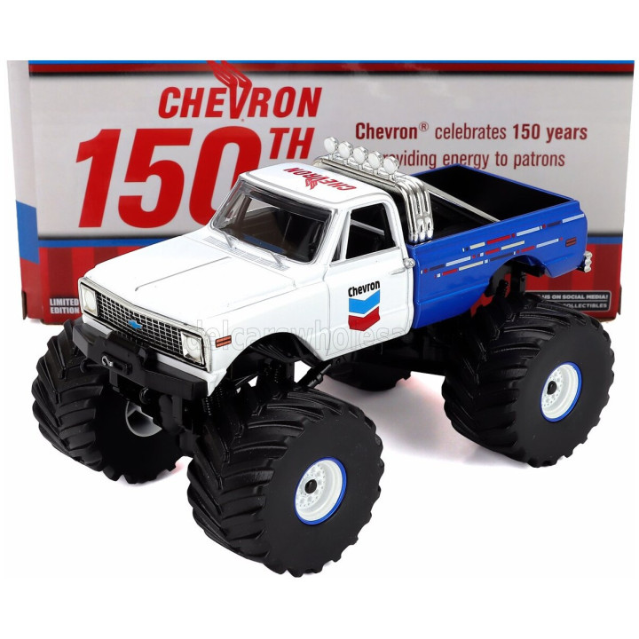 GREENLIGHT CHEVROLET K-10 PICK-UP MONSTER TRUCK CHEVRON 1972 - WHITE BLUE 1/43