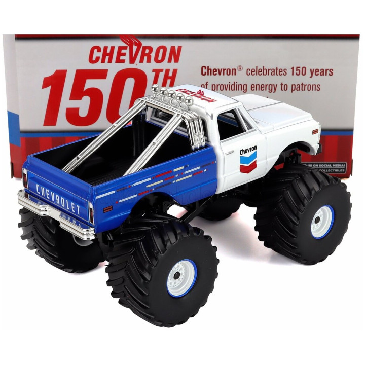 GREENLIGHT CHEVROLET K-10 PICK-UP MONSTER TRUCK CHEVRON 1972 - WHITE BLUE 1/43