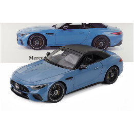 I SCALE MERCEDES BENZ SL-CLASS SL63 AMG (R232) 4MATIC CABRIOLET SPIDER 2021 - LIGHT BLUE BLACK 1/18
