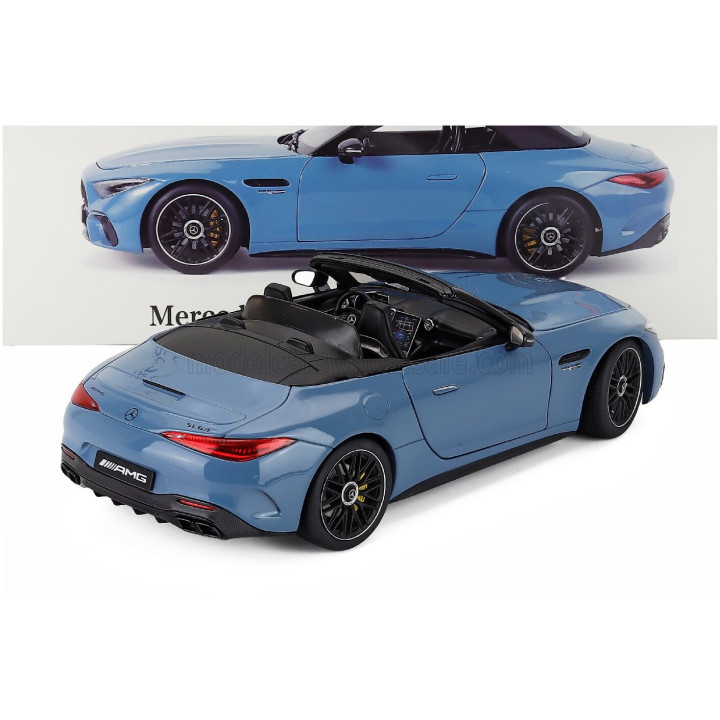 I SCALE MERCEDES BENZ SL-CLASS SL63 AMG (R232) 4MATIC CABRIOLET SPIDER 2021 - LIGHT BLUE BLACK 1/18