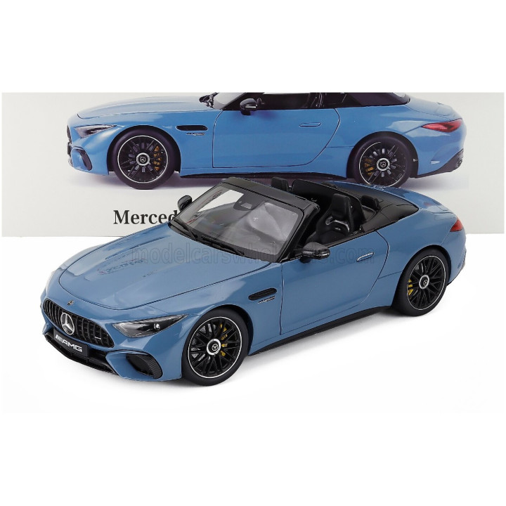 I SCALE MERCEDES BENZ SL-CLASS SL63 AMG (R232) 4MATIC CABRIOLET SPIDER 2021 - LIGHT BLUE BLACK 1/18