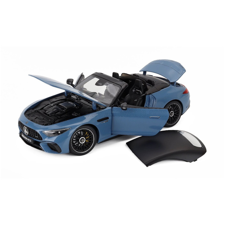 I SCALE MERCEDES BENZ SL-CLASS SL63 AMG (R232) 4MATIC CABRIOLET SPIDER 2021 - LIGHT BLUE BLACK 1/18