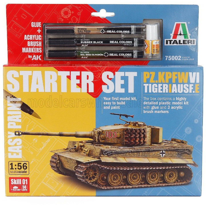 ITALERI TANK TIGER AUSF. E SD.KFZ. MILITARY WITH 3 ACRYLIC BRUSH MARKERS 1945 1/56