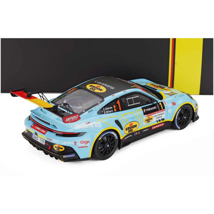 IXO MODELS PORSCHE 911 992 RALLY GT N 1 5th RALLY WALLONIEN 2025 CEDRIC CHERAIN - DAMIEN WITHERS - LIGHT BLUE YELLOW BLACK 1/18