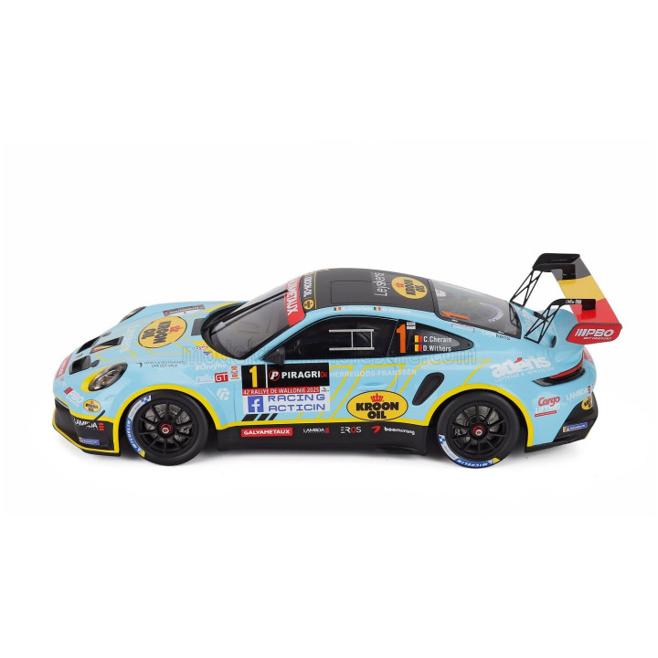 IXO MODELS PORSCHE 911 992 RALLY GT N 1 5th RALLY WALLONIEN 2025 CEDRIC CHERAIN - DAMIEN WITHERS - LIGHT BLUE YELLOW BLACK 1/18