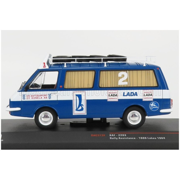 IXO MODELS RAF 2203 MINIBUS TEAM RALLY LADA SERVICE ASSISTANCE 1984 - BLUE WHITE 1/43