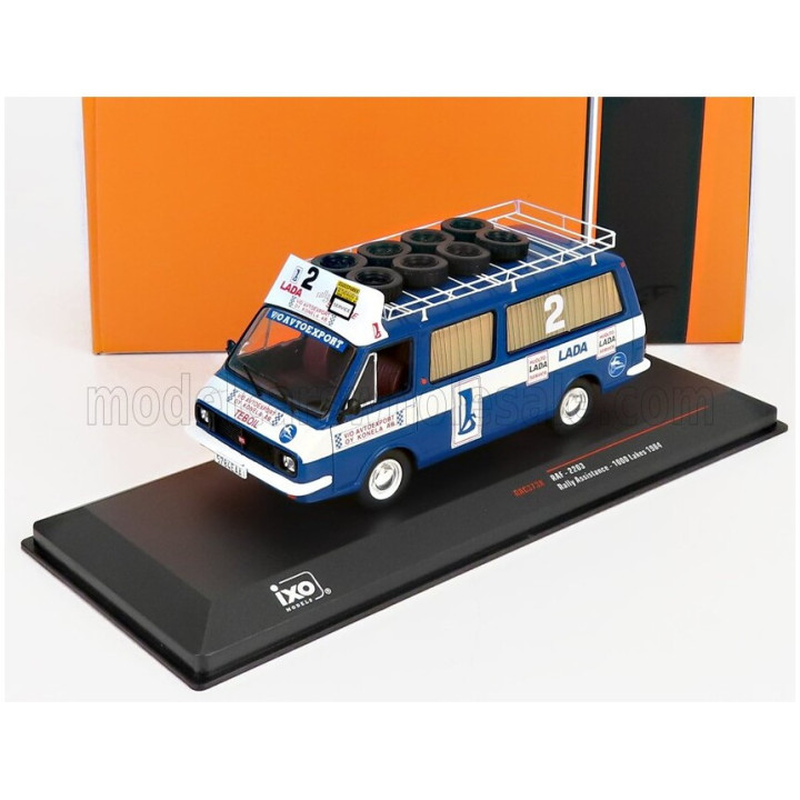 IXO MODELS RAF 2203 MINIBUS TEAM RALLY LADA SERVICE ASSISTANCE 1984 - BLUE WHITE 1/43