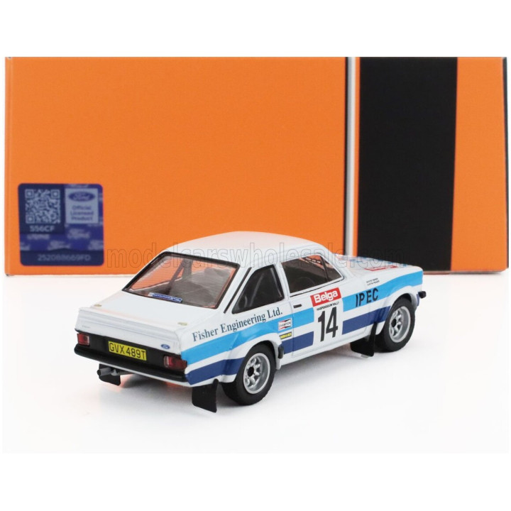 IXO MODELS FORD ENGLAND ESCORT MKII RS 1800 N 14 RALLY HASPENGOUW 1981 BERTIE FISHER - AUSTIN FRAZER - WHITE BLUE 1/43