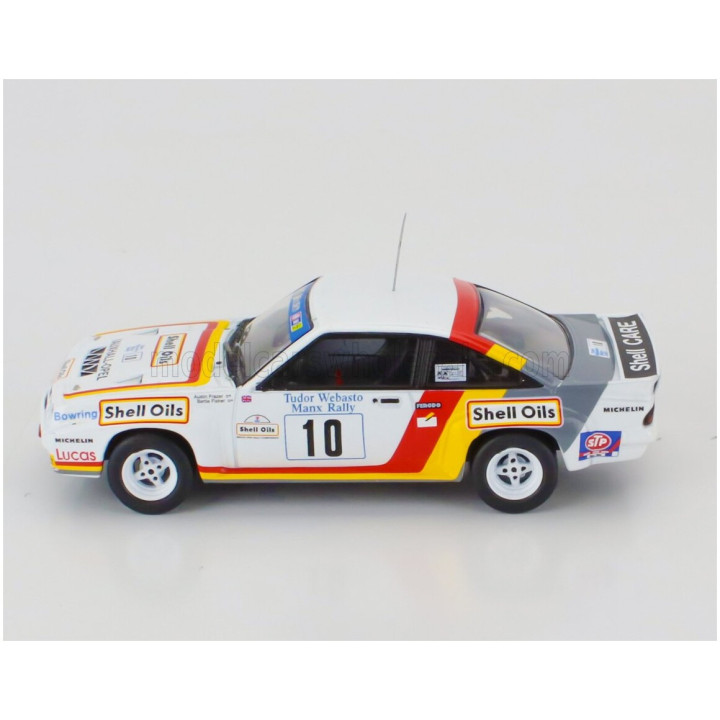 IXO MODELS OPEL MANTA 400 TEAM GM DEALER SPORT N 10 3rd RALLY MANX 1985 BERTIE FISHER - AUSTIN FRAZER - WHITE RED YELLOW 1/43