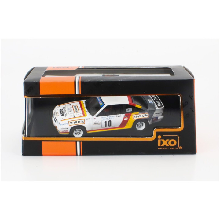 IXO MODELS OPEL MANTA 400 TEAM GM DEALER SPORT N 10 3rd RALLY MANX 1985 BERTIE FISHER - AUSTIN FRAZER - WHITE RED YELLOW 1/43