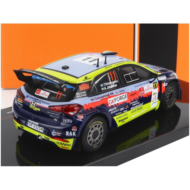 IXO MODELS HYUNDAI i20 R5 N 11 RALLY POLEN 2022 T.KRISTENSSON - A.JOHANSSON - LIGHT BLUE YELLOW RED BLACK 1/43