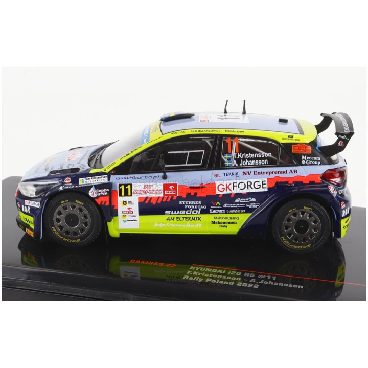 IXO MODELS HYUNDAI i20 R5 N 11 RALLY POLEN 2022 T.KRISTENSSON - A.JOHANSSON - LIGHT BLUE YELLOW RED BLACK 1/43