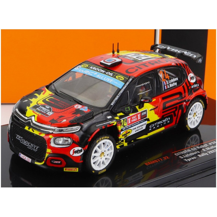 IXO MODELS CITROEN C3 RALLY2 N 24 RALLY YPRES 2022 S.LEFEBVRE - A.MALFOY - RED BLACK YELLOW 1/43