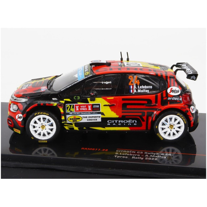 IXO MODELS CITROEN C3 RALLY2 N 24 RALLY YPRES 2022 S.LEFEBVRE - A.MALFOY - RED BLACK YELLOW 1/43