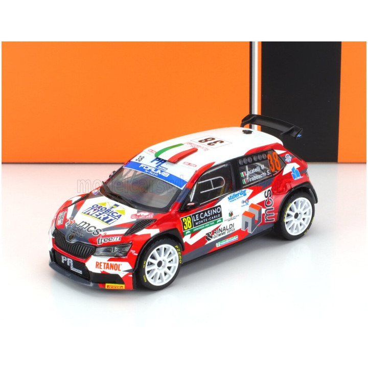 IXO MODELS ŠKODA FABIA RS RALLY2 EVO N 38 RALLY MONTECARLO 2024 MASSIMILIANO LOCATELLI - STEFANO TIRABOSCHI - RED WHITE 1/43