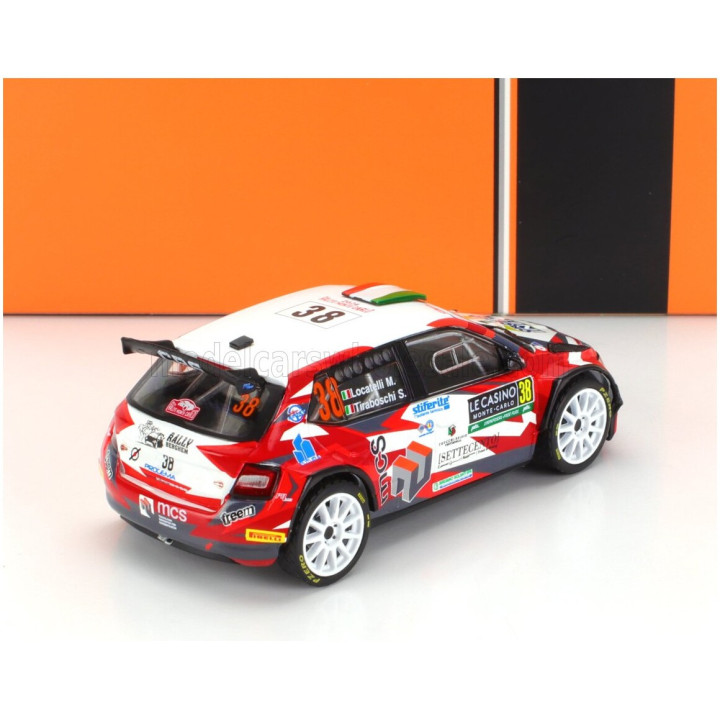 IXO MODELS ŠKODA FABIA RS RALLY2 EVO N 38 RALLY MONTECARLO 2024 MASSIMILIANO LOCATELLI - STEFANO TIRABOSCHI - RED WHITE 1/43