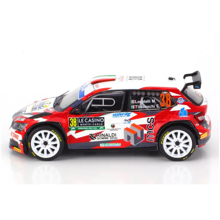 IXO MODELS ŠKODA FABIA RS RALLY2 EVO N 38 RALLY MONTECARLO 2024 MASSIMILIANO LOCATELLI - STEFANO TIRABOSCHI - RED WHITE 1/43