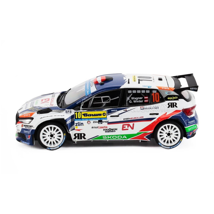 IXO MODELS ŠKODA FABIA RS RALLY2 TEAM ACCR ENTRY ENGINEERING N 10 4th RALLY BARUM 2023 SIMON WAGNER - GERALD WINTER - WHITE 1/43