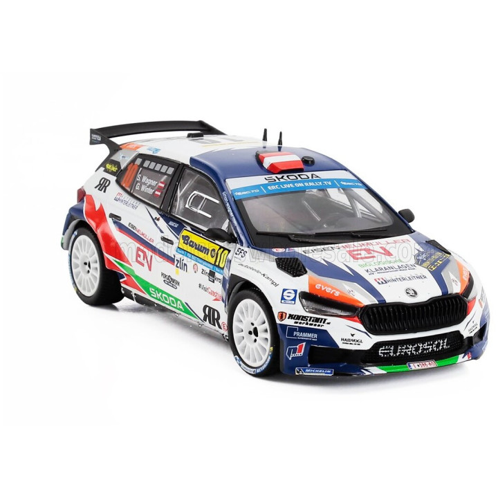 IXO MODELS ŠKODA FABIA RS RALLY2 TEAM ACCR ENTRY ENGINEERING N 10 4th RALLY BARUM 2023 SIMON WAGNER - GERALD WINTER - WHITE 1/43