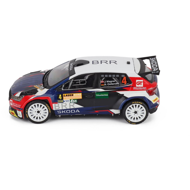 IXO MODELS ŠKODA FABIA RALLY2 EVO N 4 2nd RALLY LASER HERO LAVANTTAL 2024 JULIAN WAGNER - HANNA OSTLENDER - WHITE BLUE BLACK
