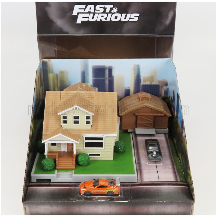 JADA ACCESSORIES DIORAMA 2X CARS WITH TORETTO'S HOUSE - FAST & FURIOUS - VARIOUS 1/100