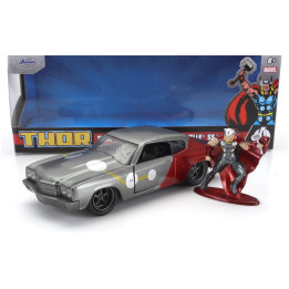 JADA CHEVROLET CHEVELLE SS 1970 WITH THOR FIGURE - GREY RED 1/32