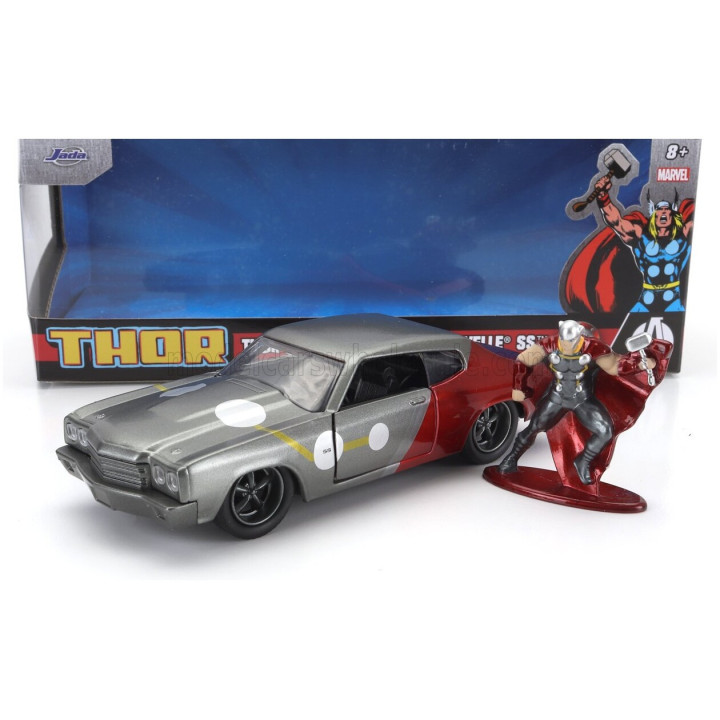 JADA CHEVROLET CHEVELLE SS 1970 WITH THOR FIGURE - GREY RED 1/32