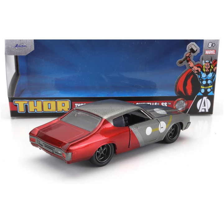 JADA CHEVROLET CHEVELLE SS 1970 WITH THOR FIGURE - GREY RED 1/32