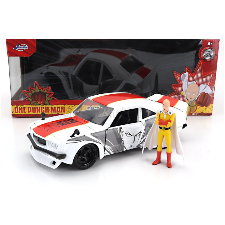 JADA MAZDA RX-3 WITH ONE PUNCH SAITAMA FIGURE 1974 - WHITE RED YELLOW 1/24