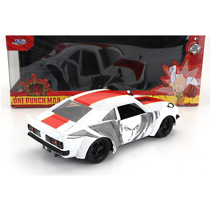 JADA MAZDA RX-3 WITH ONE PUNCH SAITAMA FIGURE 1974 - WHITE RED YELLOW 1/24