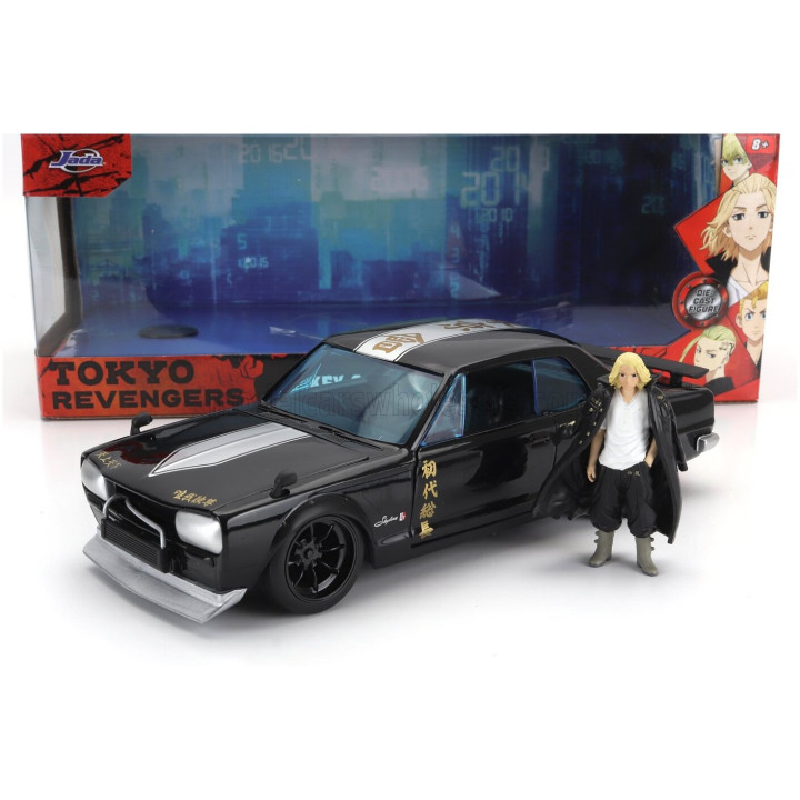 JADA NISSAN SKYLINE GT-R 1971 WITH MIKEY FIGURE - TOKYO REVENGERS - BLACK 1/24