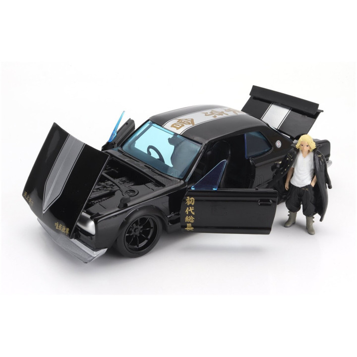 JADA NISSAN SKYLINE GT-R 1971 WITH MIKEY FIGURE - TOKYO REVENGERS - BLACK 1/24
