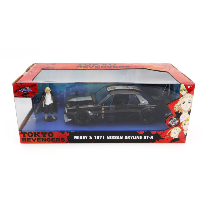 JADA NISSAN SKYLINE GT-R 1971 WITH MIKEY FIGURE - TOKYO REVENGERS - BLACK 1/24